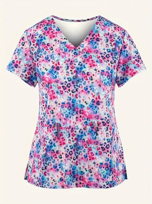 Allover Printed Scrub Top